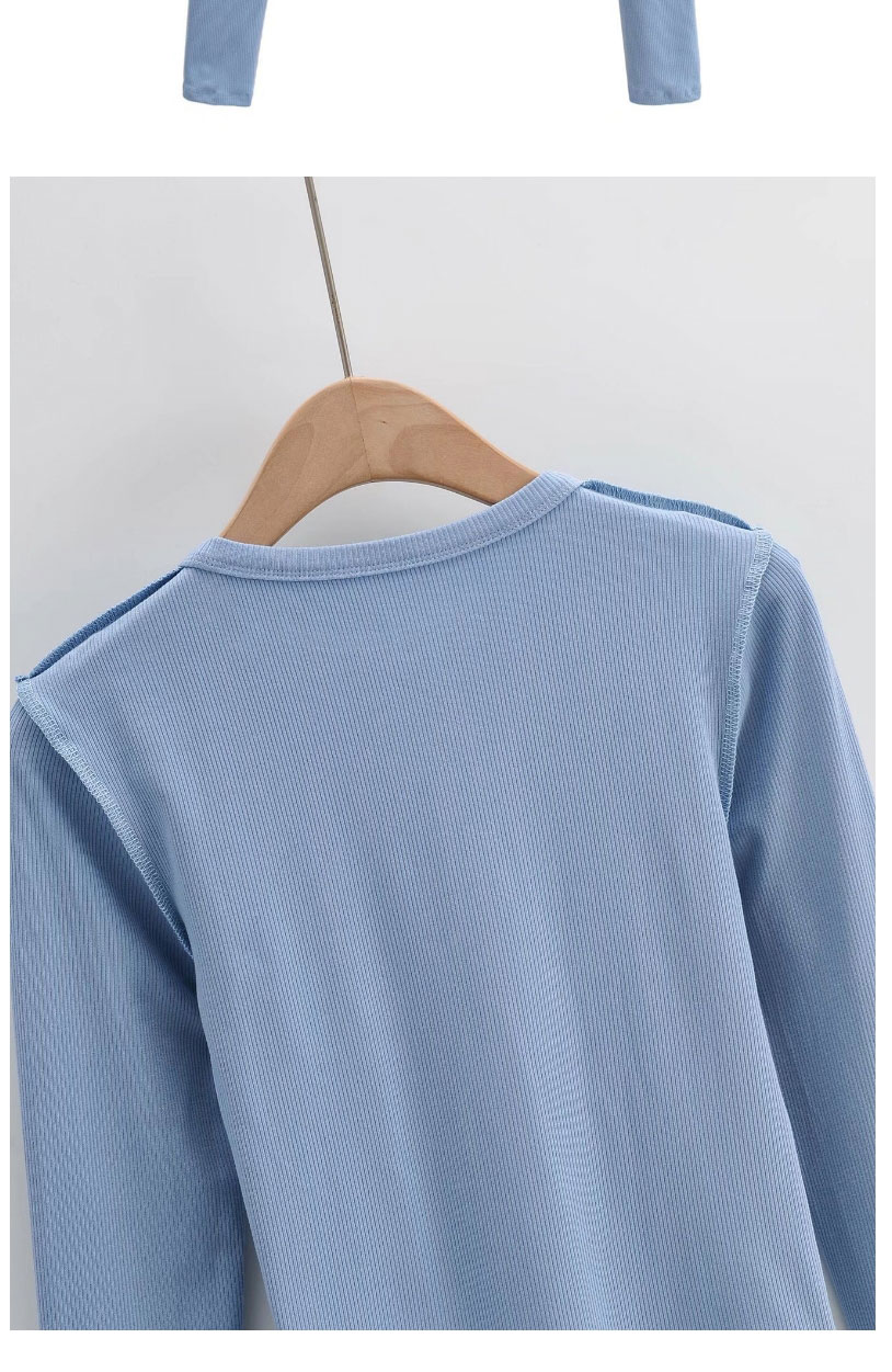 Fashion Blue Solid Color Stitching Long-sleeved Blouse,Hair Crown
