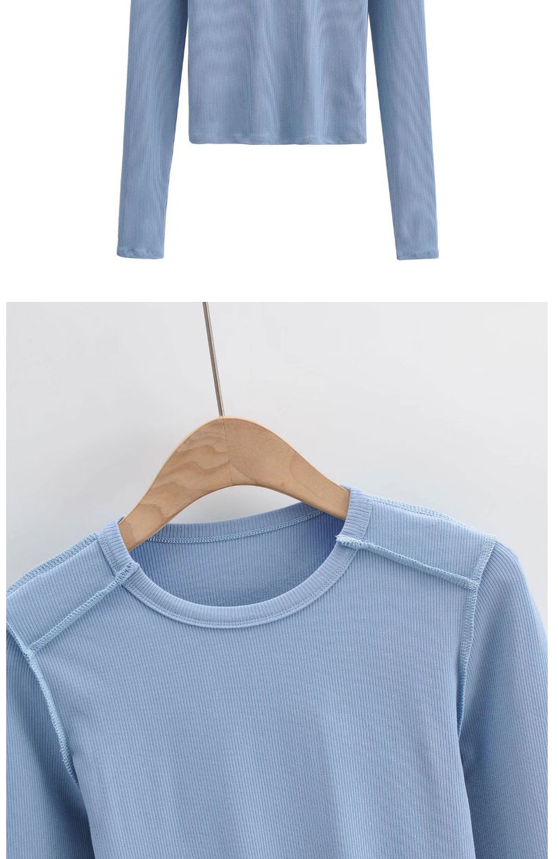 Fashion Blue Solid Color Stitching Long-sleeved Blouse,Hair Crown