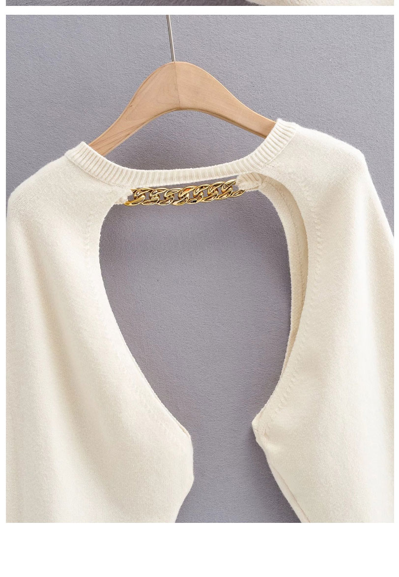 Fashion Apricot Pure Chain Knit Pullover Blouse,Sweater