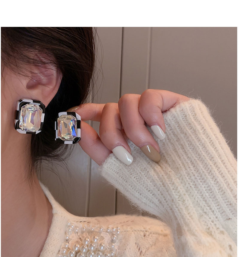 Fashion Square Rhinestone Check Square Diamond Stud Earrings,Stud Earrings