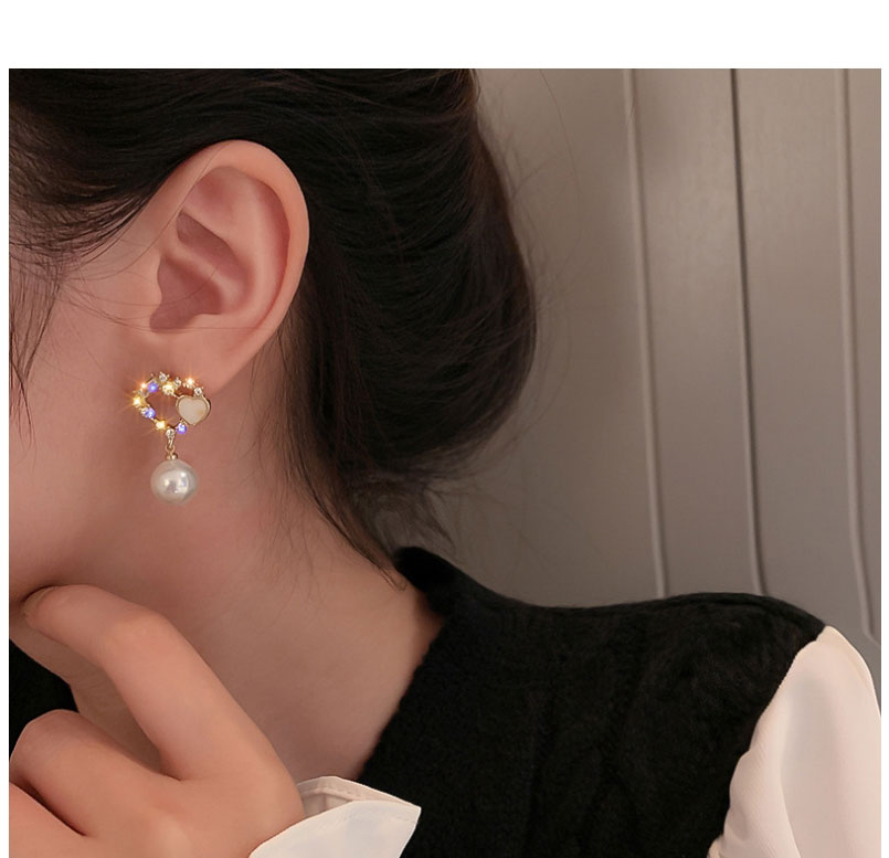 Fashion Gold Alloy Diamond Double Love Pearl Stud Earrings,Stud Earrings