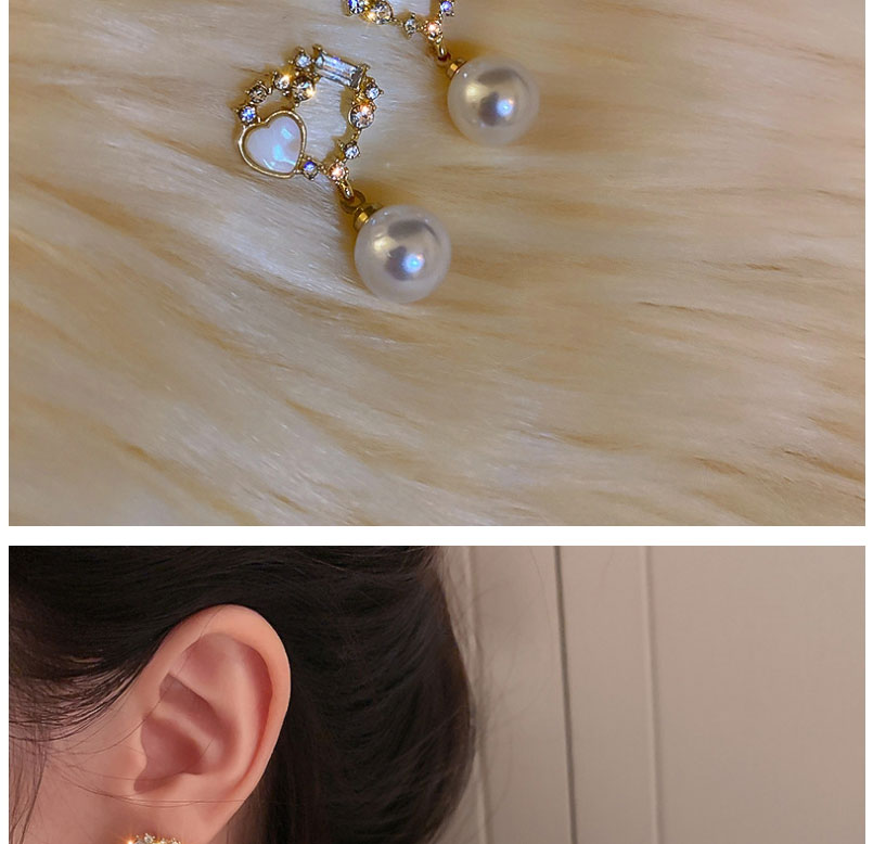 Fashion Gold Alloy Diamond Double Love Pearl Stud Earrings,Stud Earrings