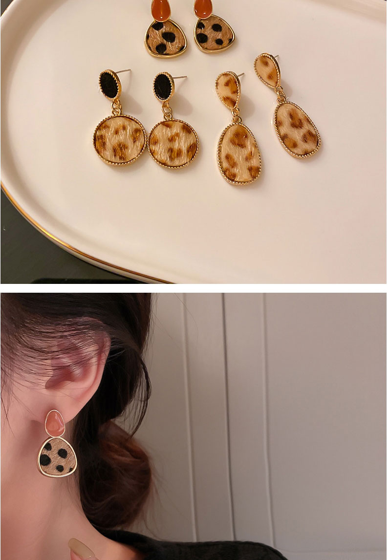 Fashion Round Orange Leopard Round Oil Drop Earrings,Drop Earrings