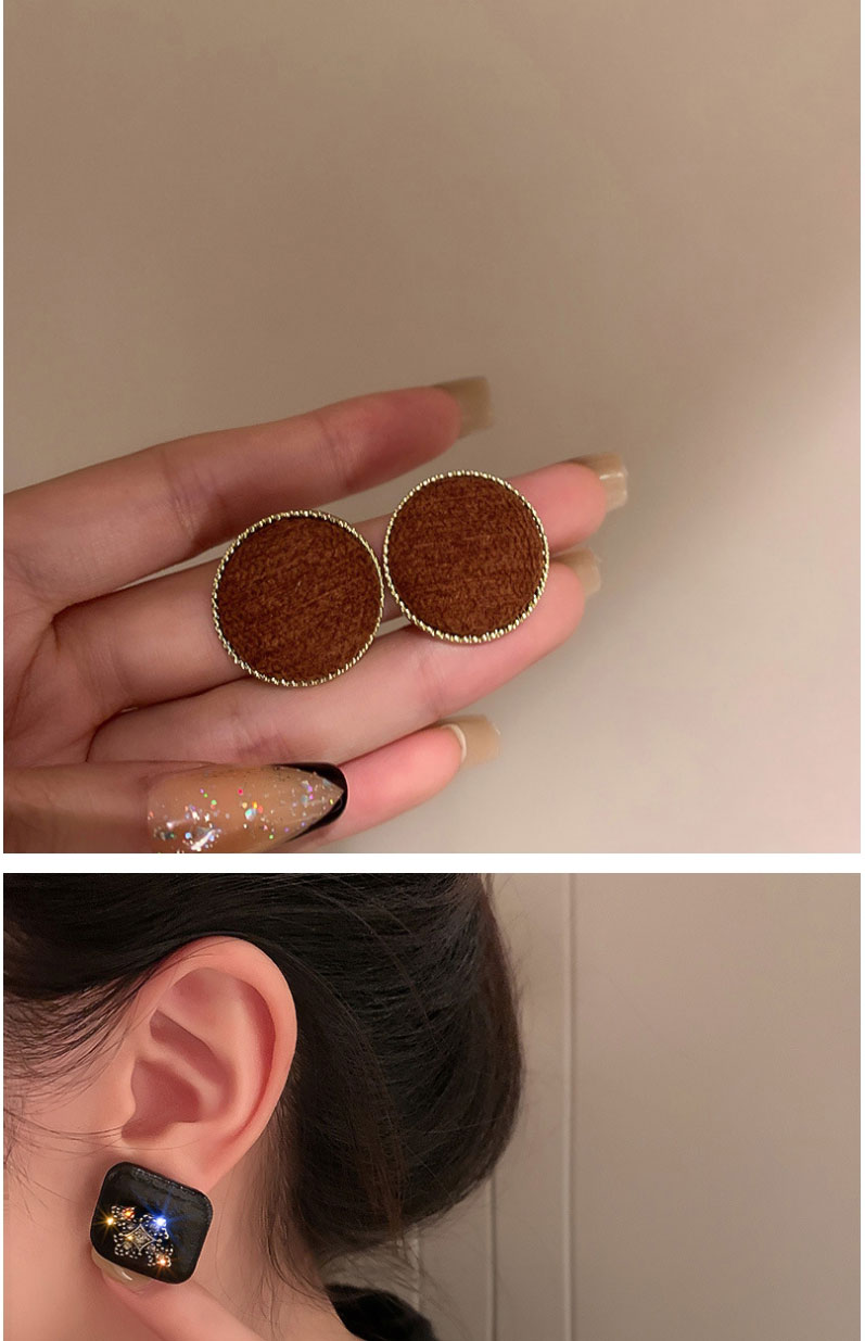 Fashion Brown Round Fabric Round Button Earrings,Stud Earrings