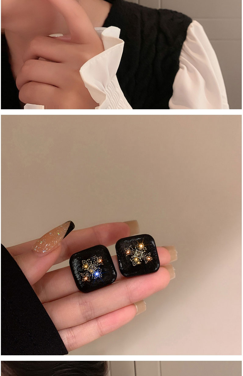 Fashion Black Square Fabric Square Button Earrings,Stud Earrings