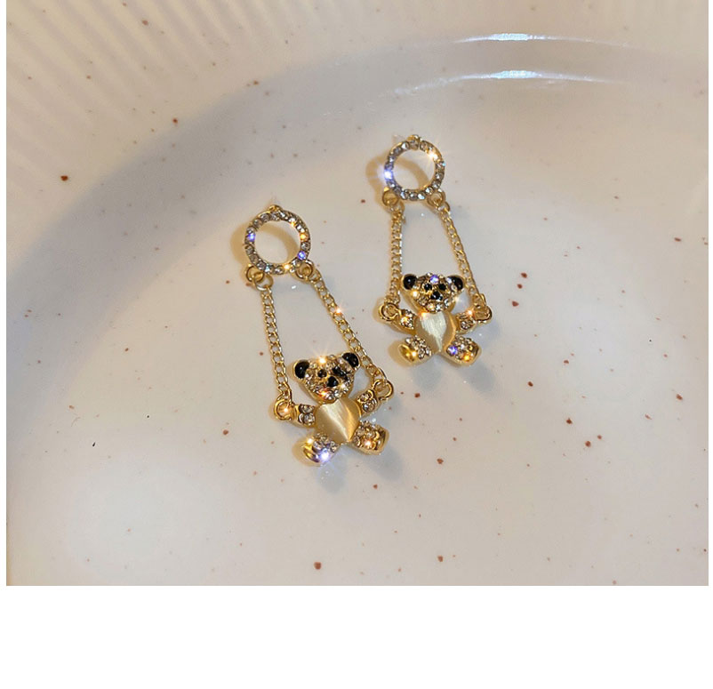 Fashion Gold Alloy Diamond Cat Eye Bear Earrings,Drop Earrings