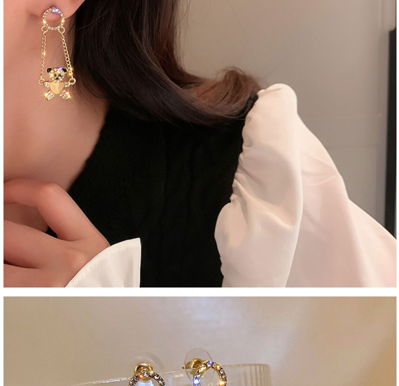 Fashion Gold Alloy Diamond Cat Eye Bear Earrings,Drop Earrings