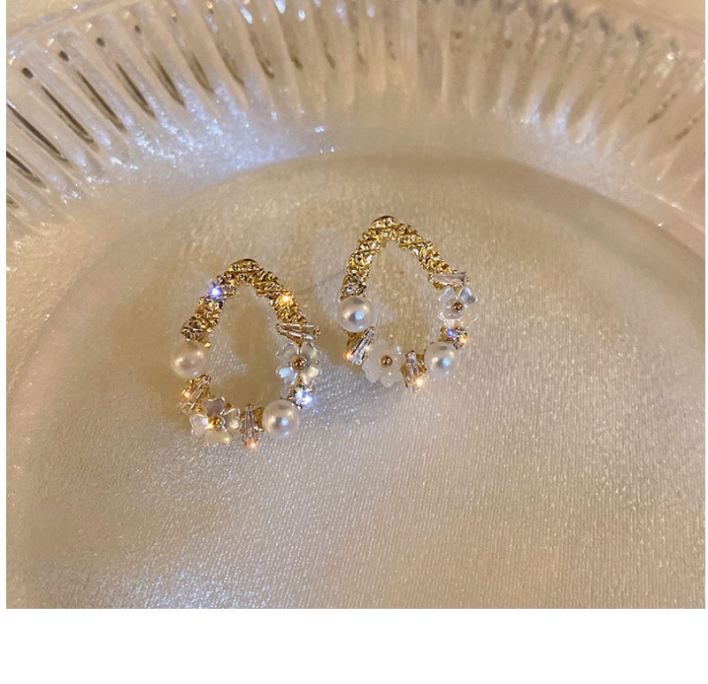 Fashion Gold Alloy Diamond-studded Pearl Flower Earrings,Hoop Earrings