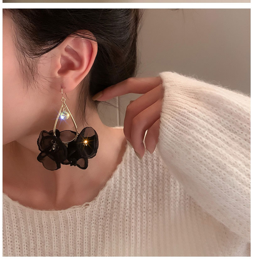 Fashion Black Diamond Organza Flower Earrings,Drop Earrings