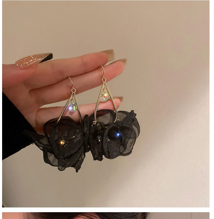 Fashion Black Diamond Organza Flower Earrings,Drop Earrings