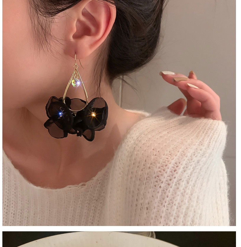 Fashion White Diamond Organza Flower Earrings,Drop Earrings