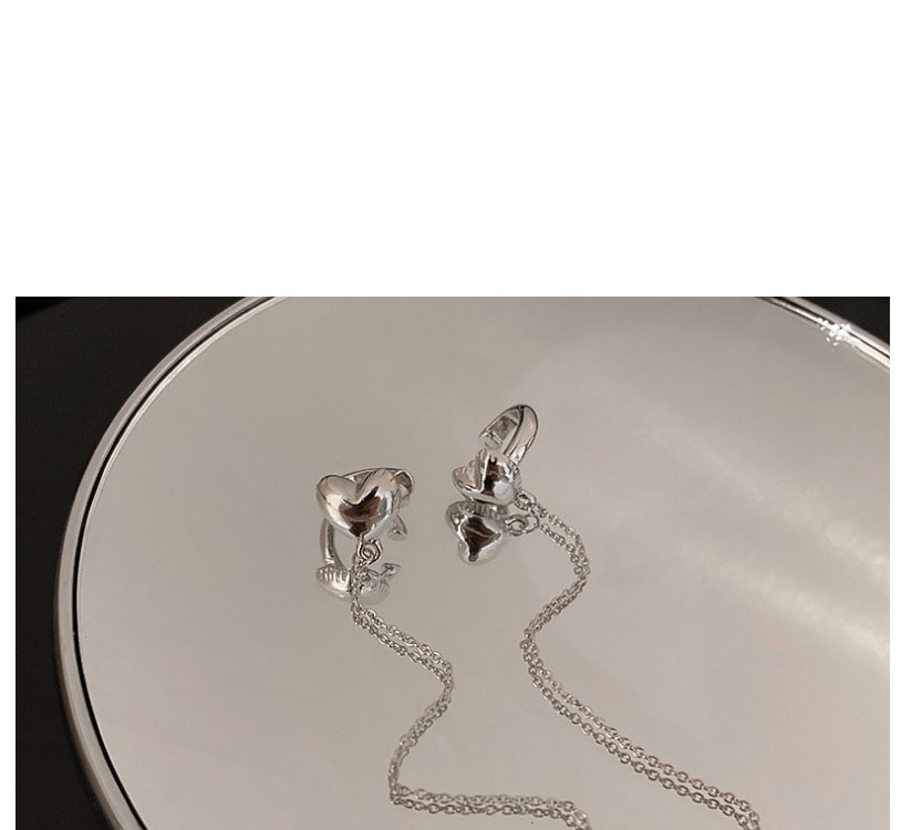 Fashion Silver Alloy Heart Tassel Earrings,Clip & Cuff Earrings