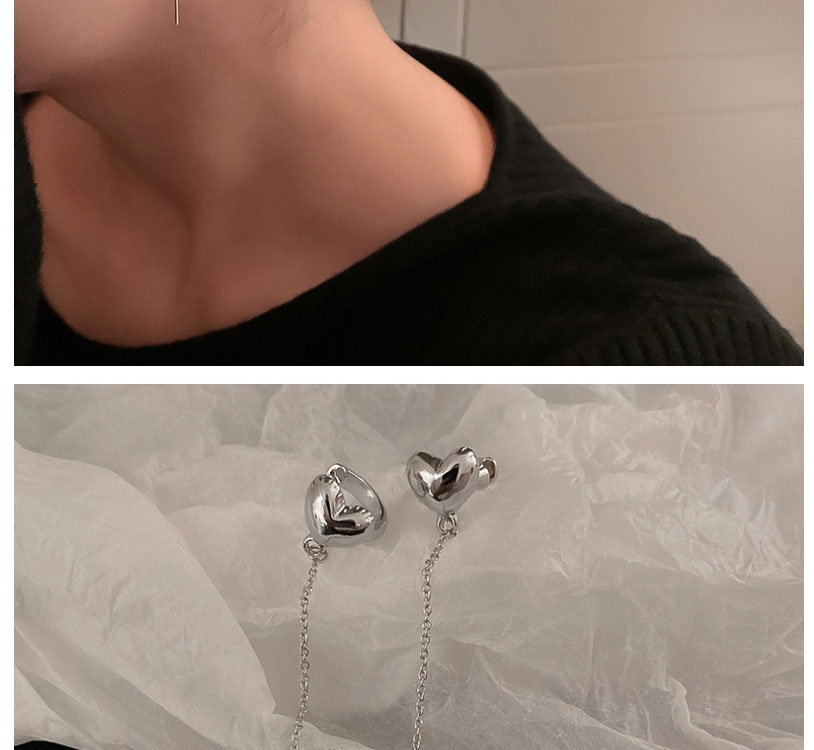 Fashion Silver Alloy Heart Tassel Earrings,Clip & Cuff Earrings