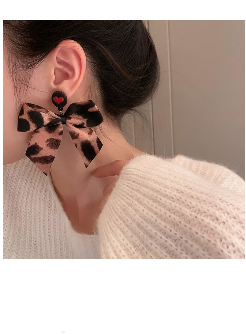 Fashion Reddish Black Leopard Print Bow Stud Earrings,Stud Earrings