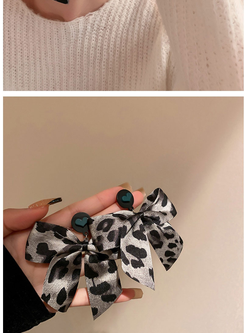 Fashion Dark Grey Leopard Print Bow Stud Earrings,Stud Earrings
