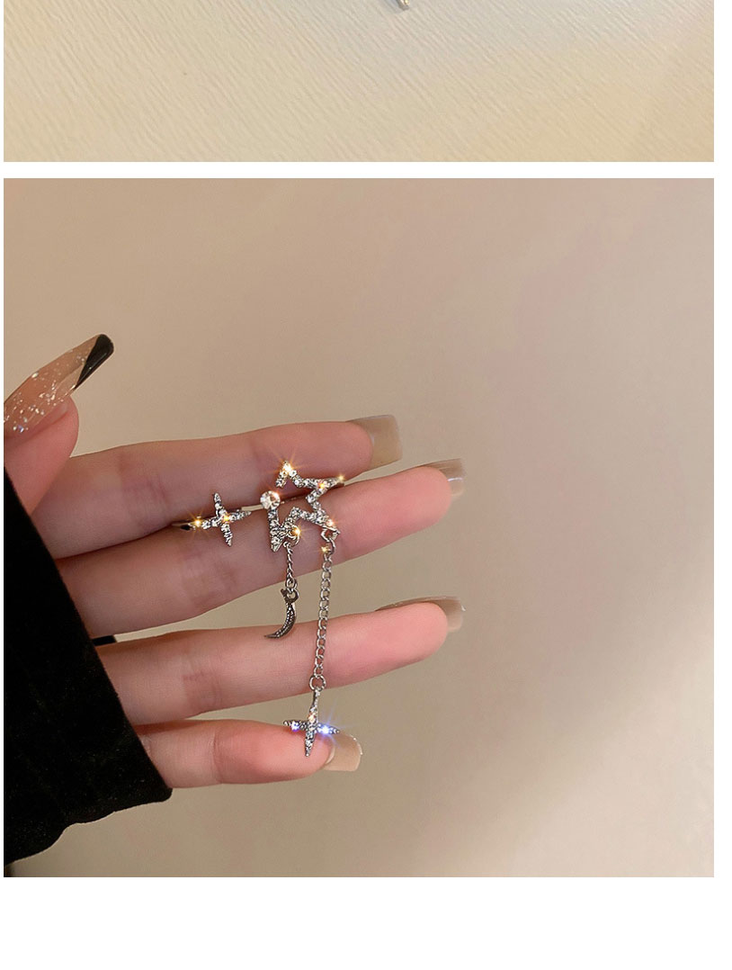 Fashion Silver (2 Pcs) Alloy Diamond Star And Moon Tassel Ear Clip,Clip & Cuff Earrings