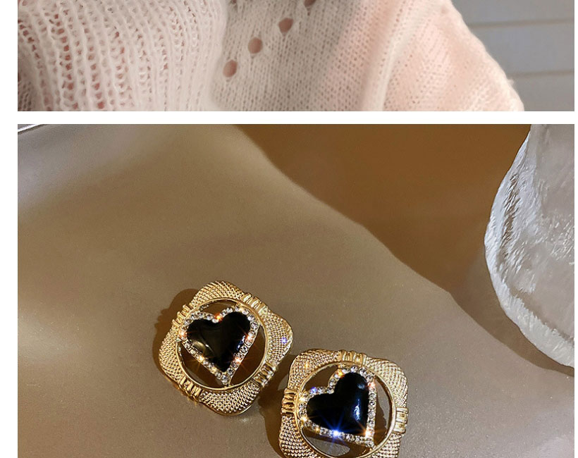 Fashion Gold Color Diamond Heart Square Hollow Stud Earrings,Stud Earrings
