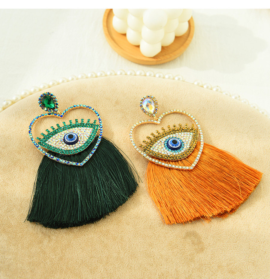 Fashion Ginger Alloy Diamond Eye Heart Tassel Stud Earrings,Stud Earrings