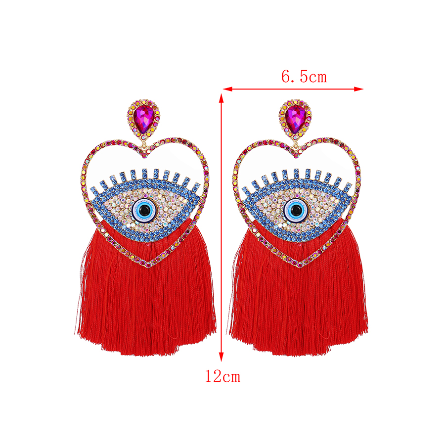 Fashion Red Alloy Diamond Eye Heart Tassel Stud Earrings,Stud Earrings