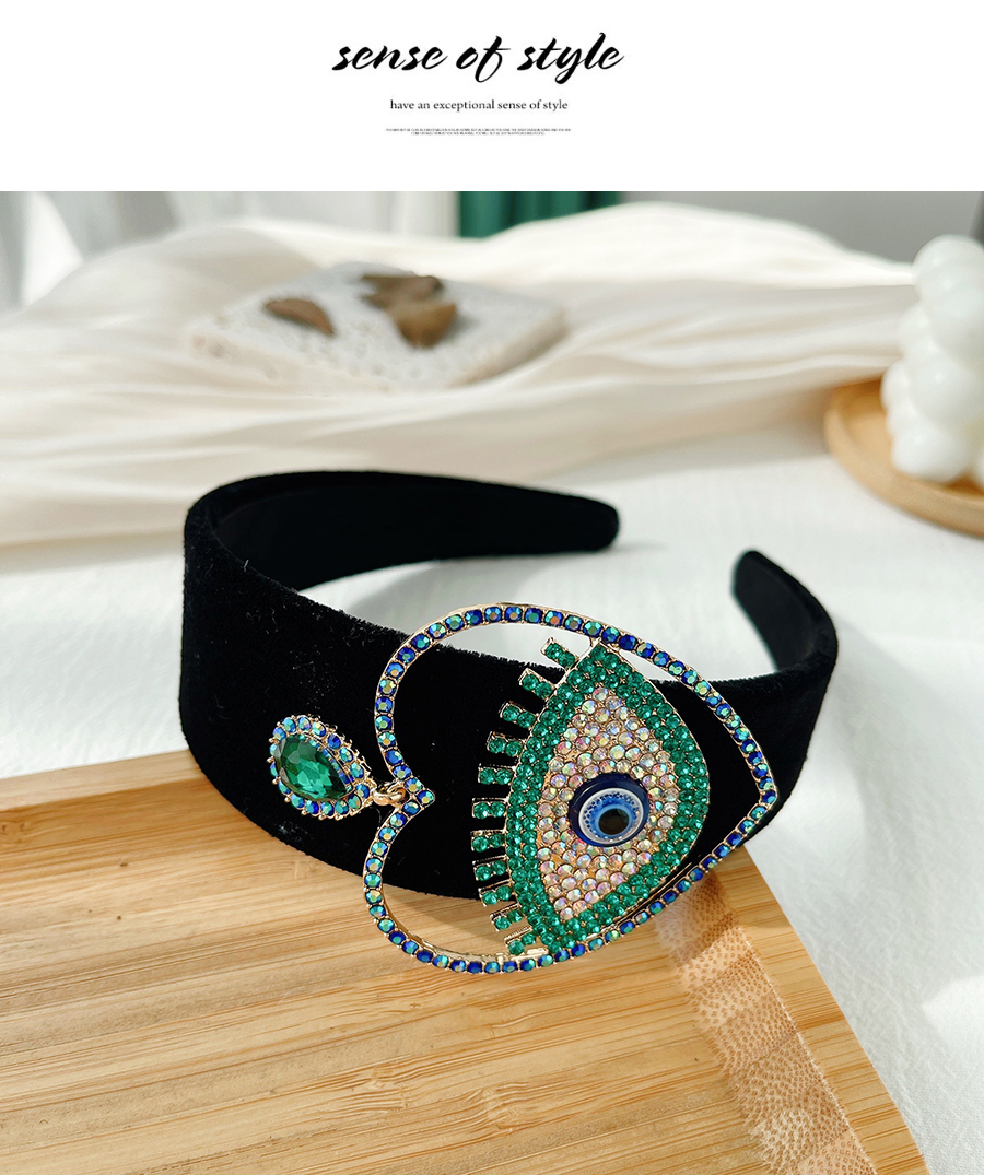 Fashion Lake Green Fabric Alloy Diamond-studded Love Eyes Headband,Head Band