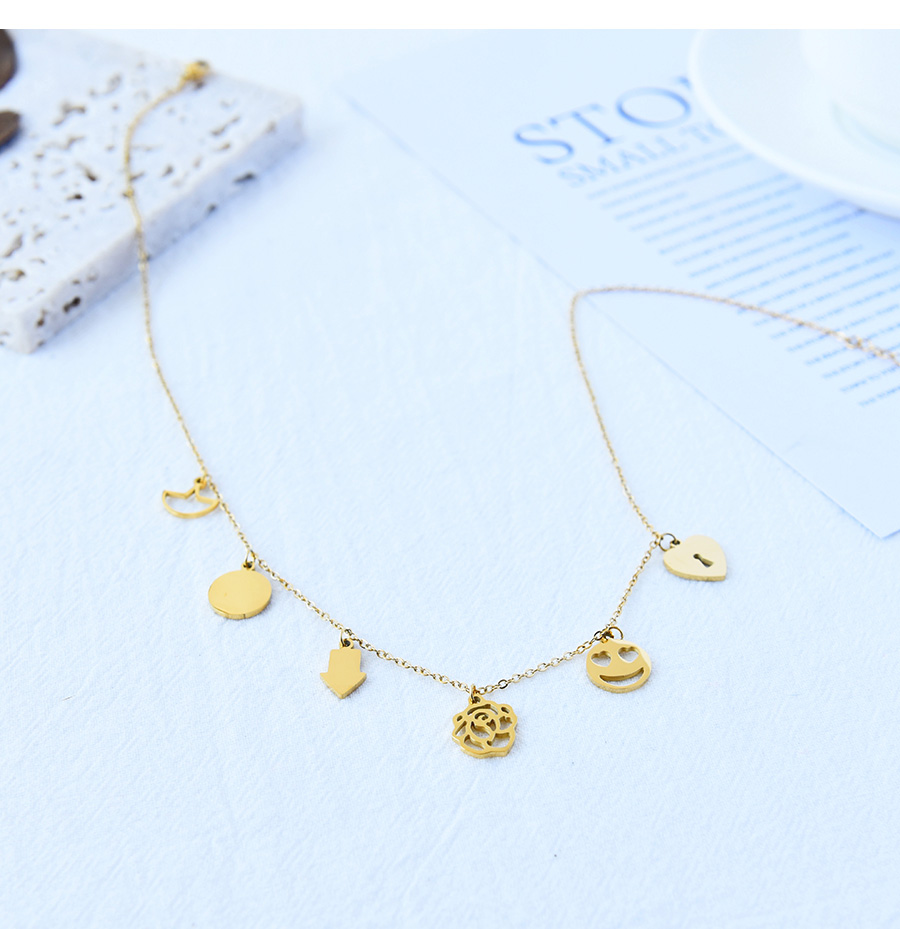 Fashion Gold Titanium Steel Irregular Smiley Flower Pendant Necklace,Necklaces