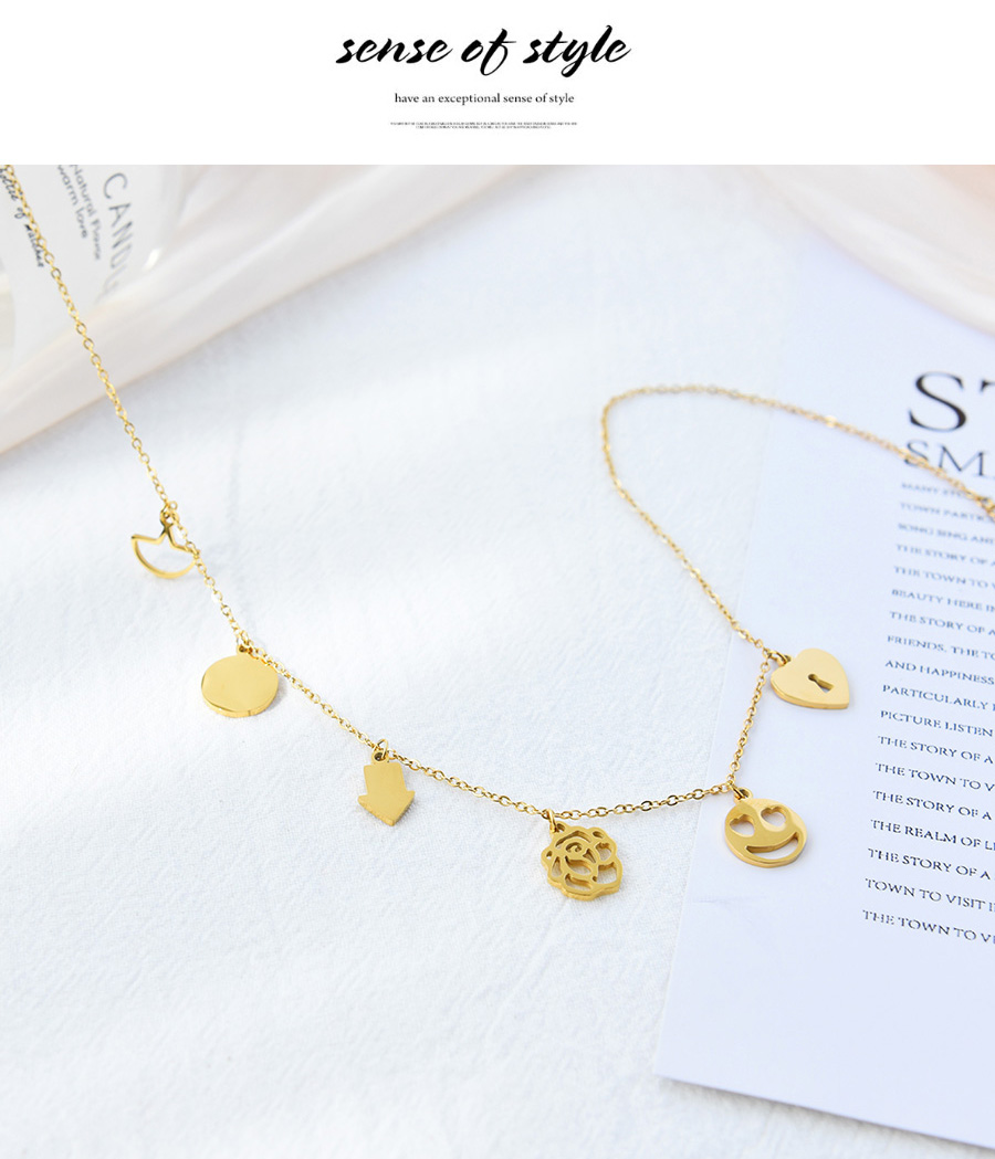 Fashion Gold Titanium Steel Irregular Smiley Flower Pendant Necklace,Necklaces