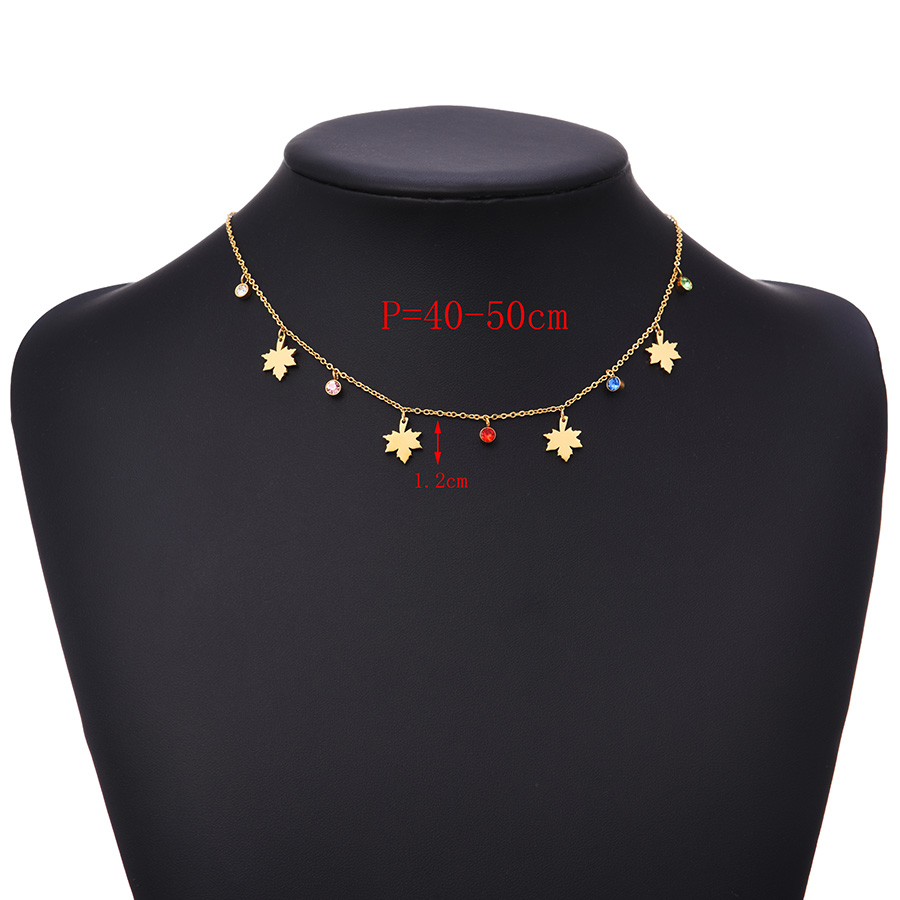 Fashion Gold Titanium Steel Inlaid Zirconium Leaf Pendant Necklace,Necklaces