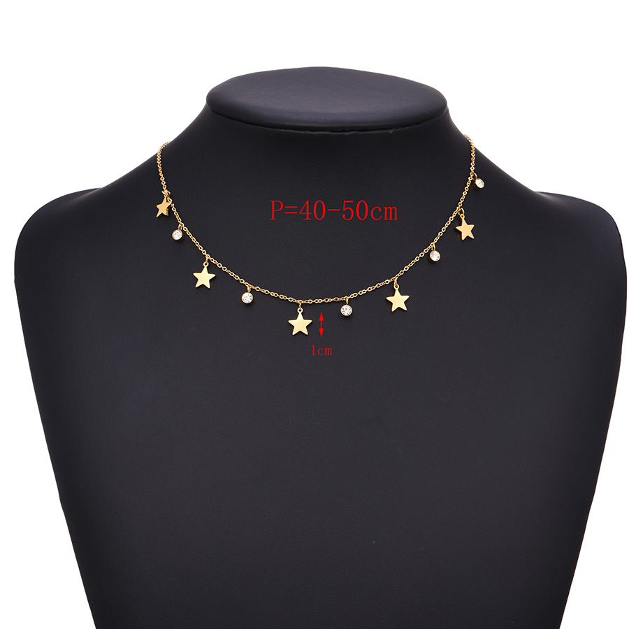 Fashion Gold Titanium Steel Inlaid Zirconium Five-pointed Star Pendant Necklace,Necklaces