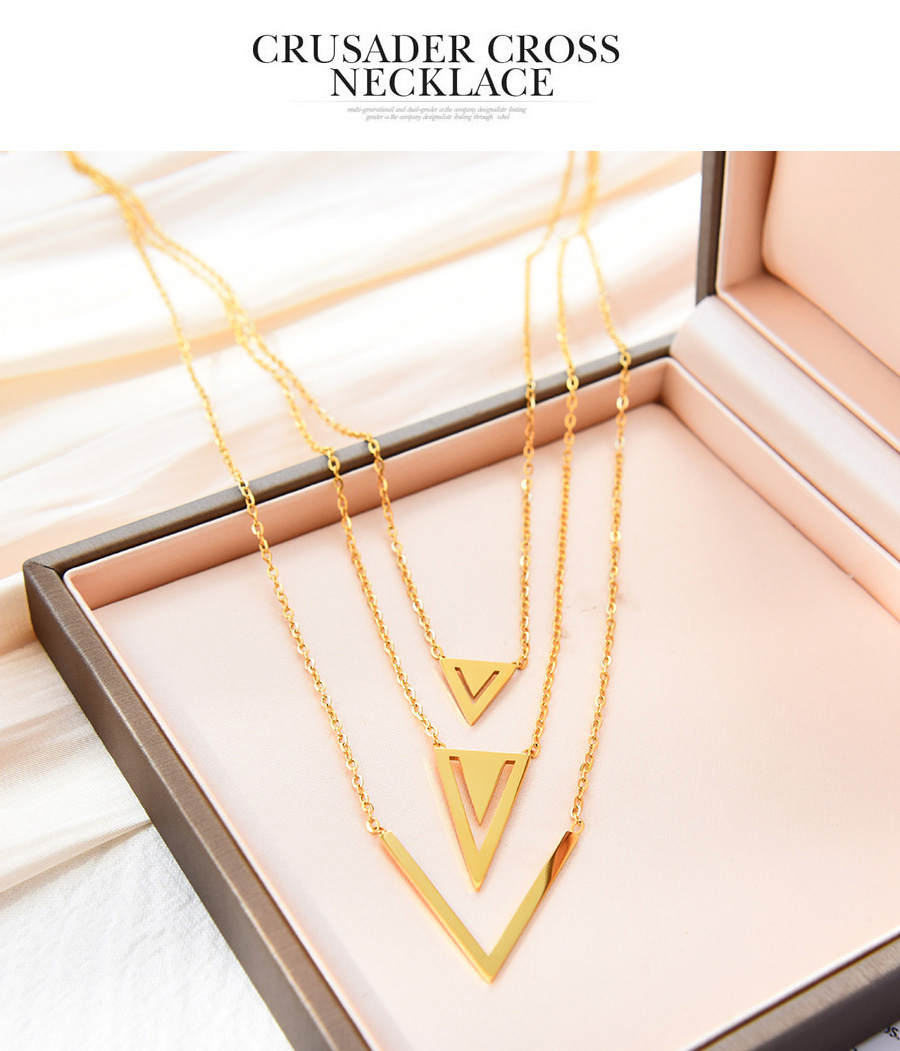 Fashion Gold Titanium Steel Triangle Pendant Multilayer Necklace,Necklaces