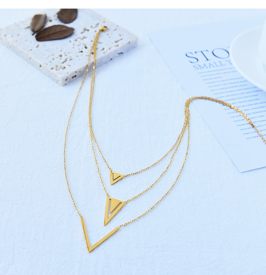 Fashion Gold Titanium Steel Triangle Pendant Multilayer Necklace,Necklaces