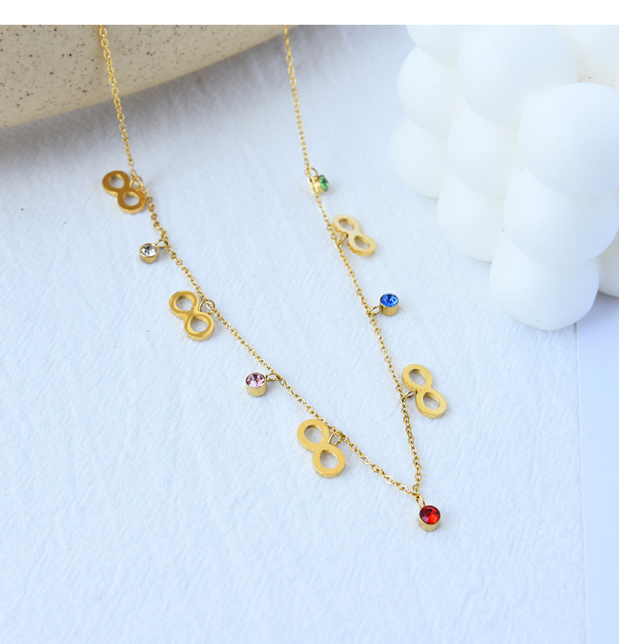Fashion Gold Titanium Steel Inlaid Zirconium Figure Eight Pendant Necklace,Necklaces