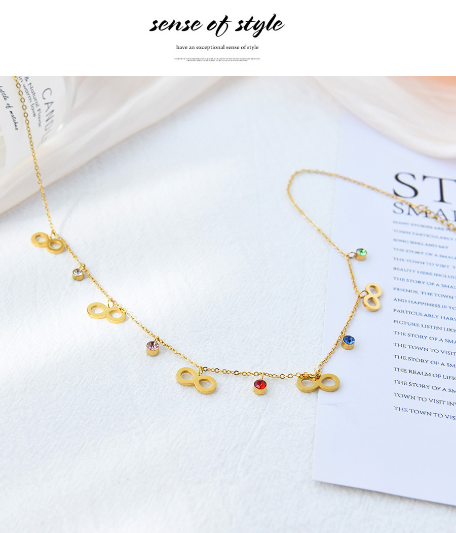 Fashion Gold Titanium Steel Inlaid Zirconium Figure Eight Pendant Necklace,Necklaces