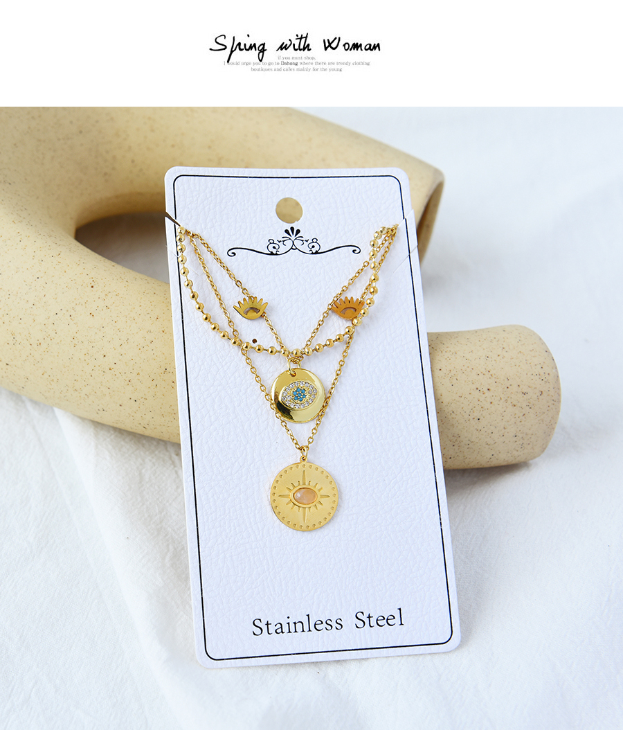 Fashion Gold Titanium Steel Zircon Multilayer Round Eye Necklace Set,Jewelry Set