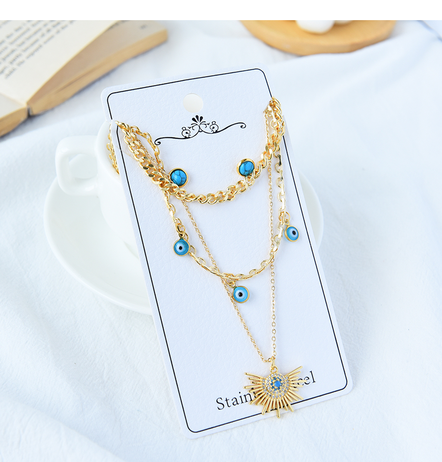 Fashion Gold Titanium Steel Zircon Multilayer Irregular Necklace Set,Jewelry Set