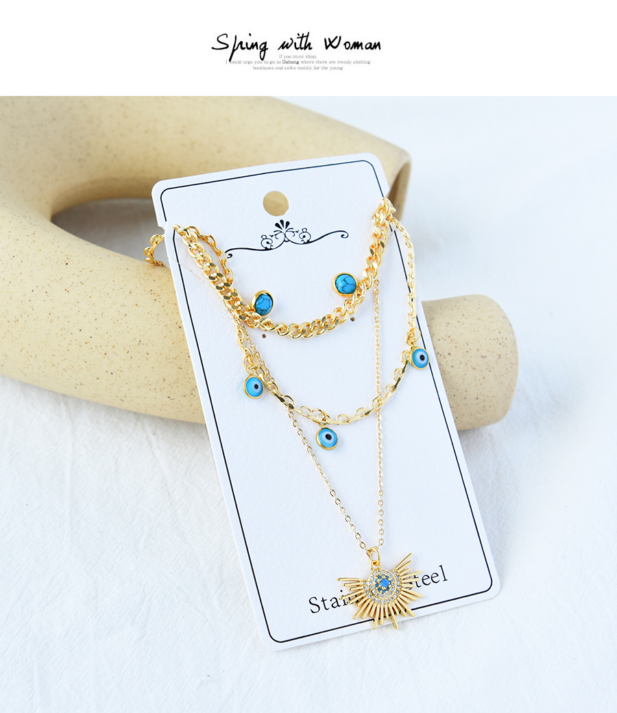 Fashion Gold Titanium Steel Zircon Multilayer Irregular Necklace Set,Jewelry Set