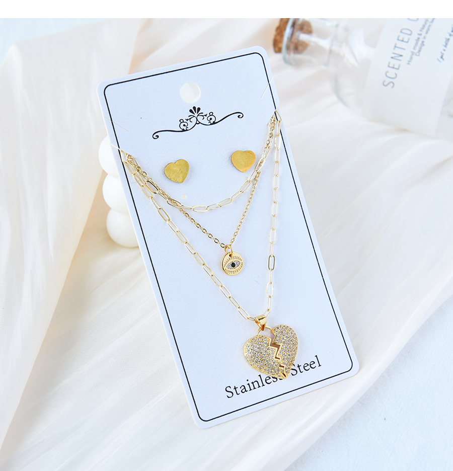Fashion Gold Titanium Steel Zircon Multi-layer Love Eye Necklace Set,Jewelry Set