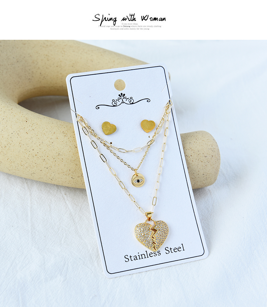 Fashion Gold Titanium Steel Zircon Multi-layer Love Eye Necklace Set,Jewelry Set