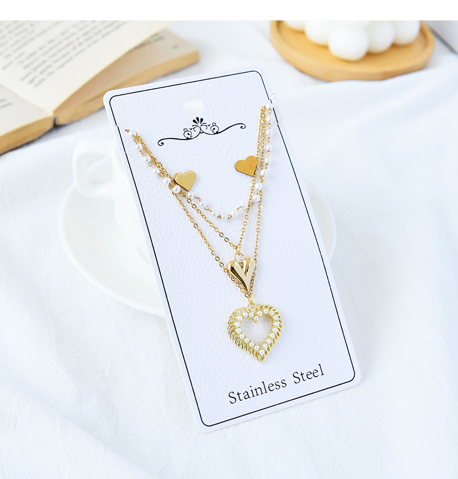 Fashion Gold Titanium Steel Pearl Multi-layer Love Necklace Set,Jewelry Set