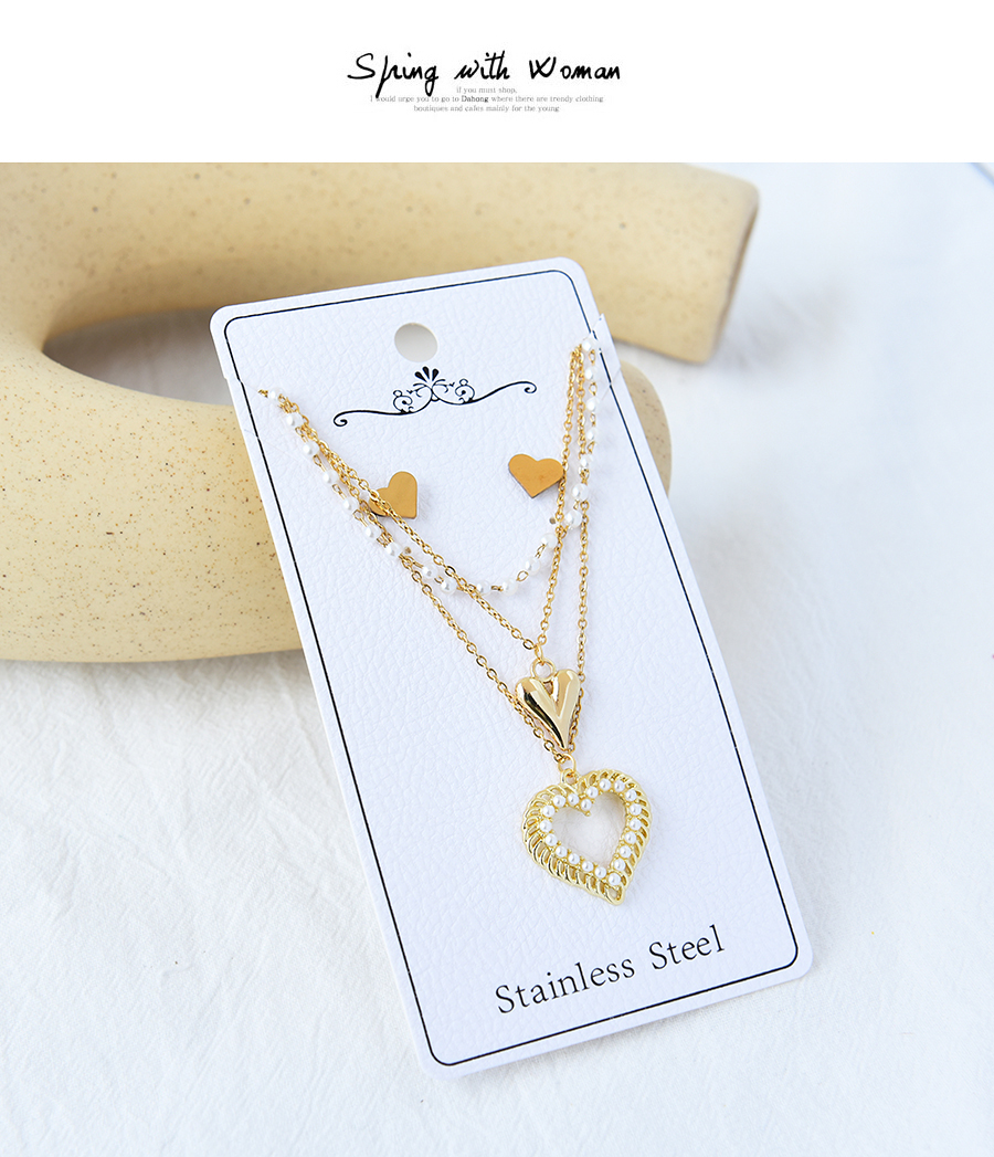Fashion Gold Titanium Steel Pearl Multi-layer Love Necklace Set,Jewelry Set