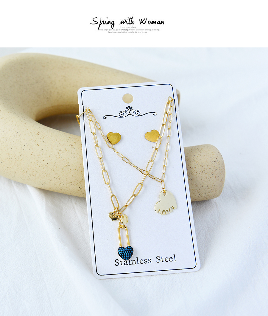 Fashion Gold Titanium Steel Double Eye Necklace Set,Jewelry Set