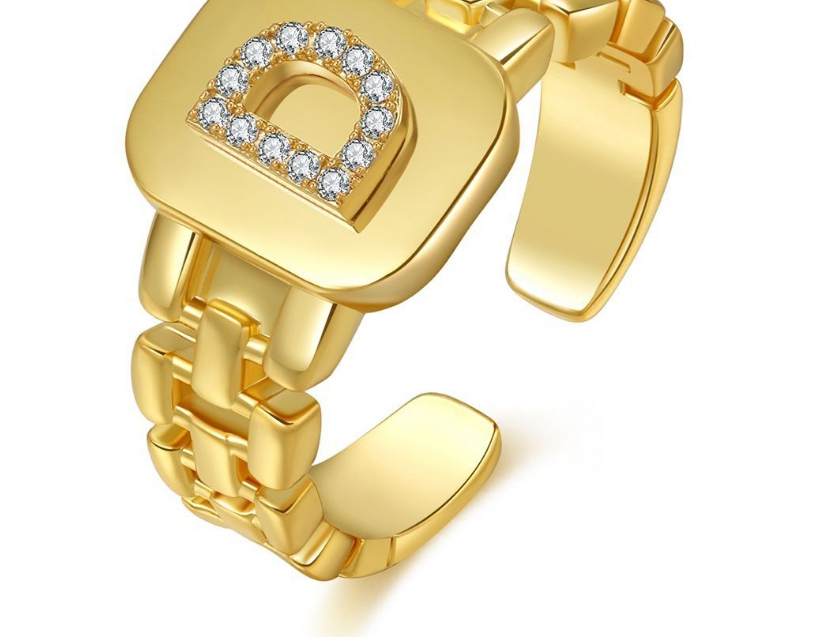 Fashion S Real Gold Plated Zircon Strap Letter Open Ring,Rings