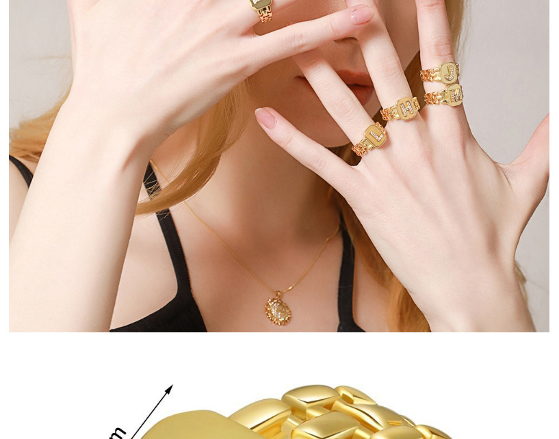 Fashion L Real Gold Plated Zircon Strap Letter Open Ring,Rings