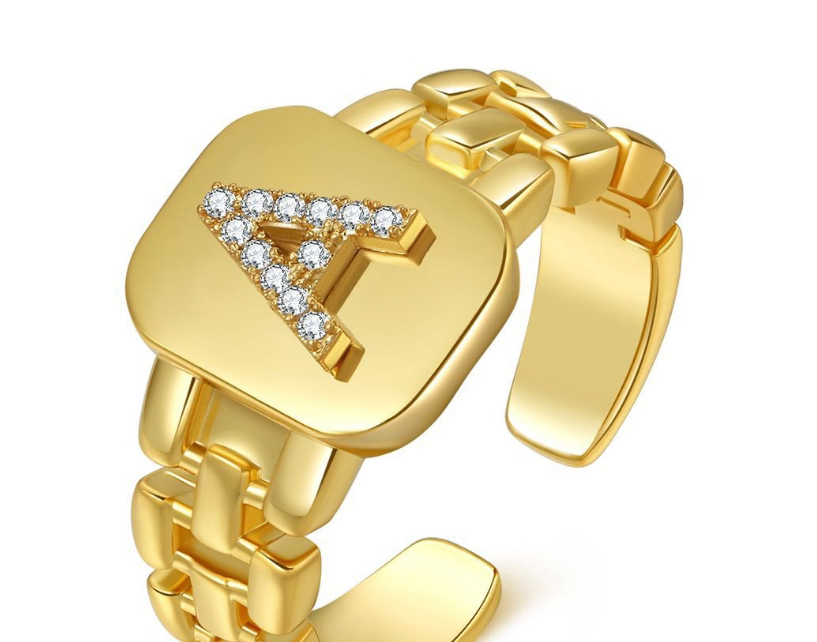 Fashion L Real Gold Plated Zircon Strap Letter Open Ring,Rings