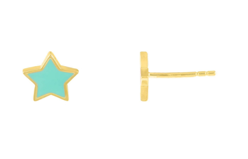 Fashion White Bronze Plated Real Gold And Silver Star Stud Earrings,Earrings