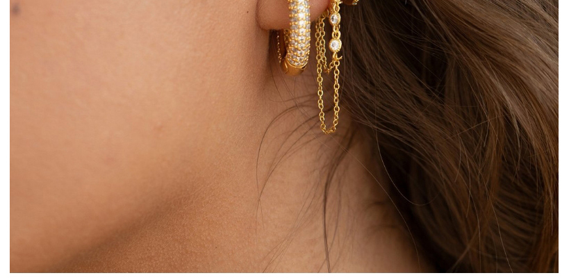 Fashion Gold Copper Plated 18k Real Gold Zirconium Chain Earrings,Earrings
