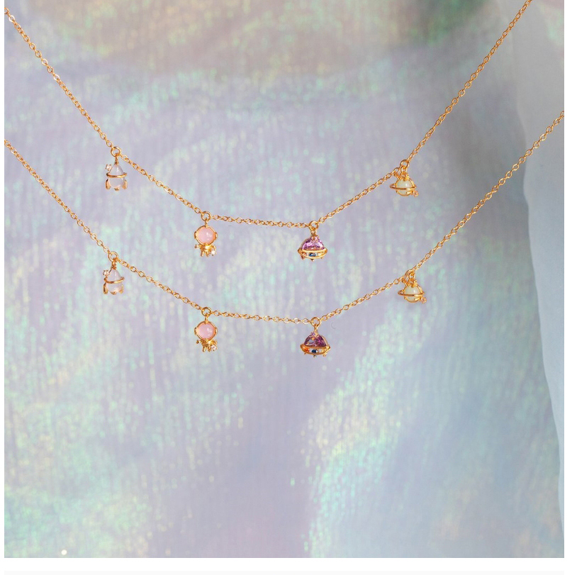 Fashion Rose Gold Bronze Plated 18k Real Gold Alien Ufo Rocket Necklace,Necklaces