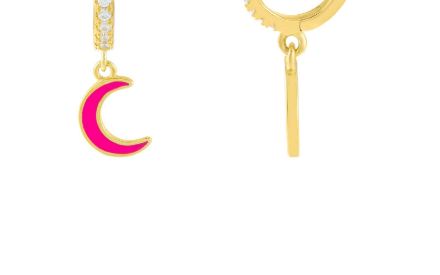 Fashion White Copper-plated Real Gold Micro-inlaid Zirconium Drop Oil Moon Lightning Earrings,Earrings