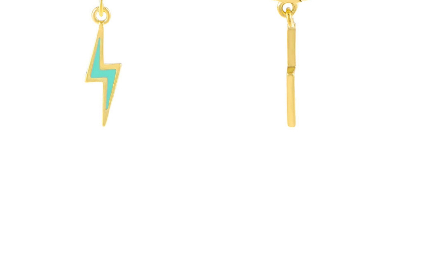 Fashion Blue Copper-plated Real Gold Micro-inlaid Zirconium Drop Oil Moon Lightning Earrings,Earrings