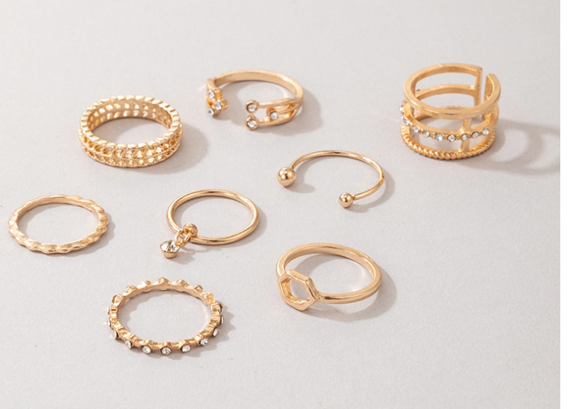 Fashion Gold 8-piece Geometric Diamond Open Ring,Fashion Rings
