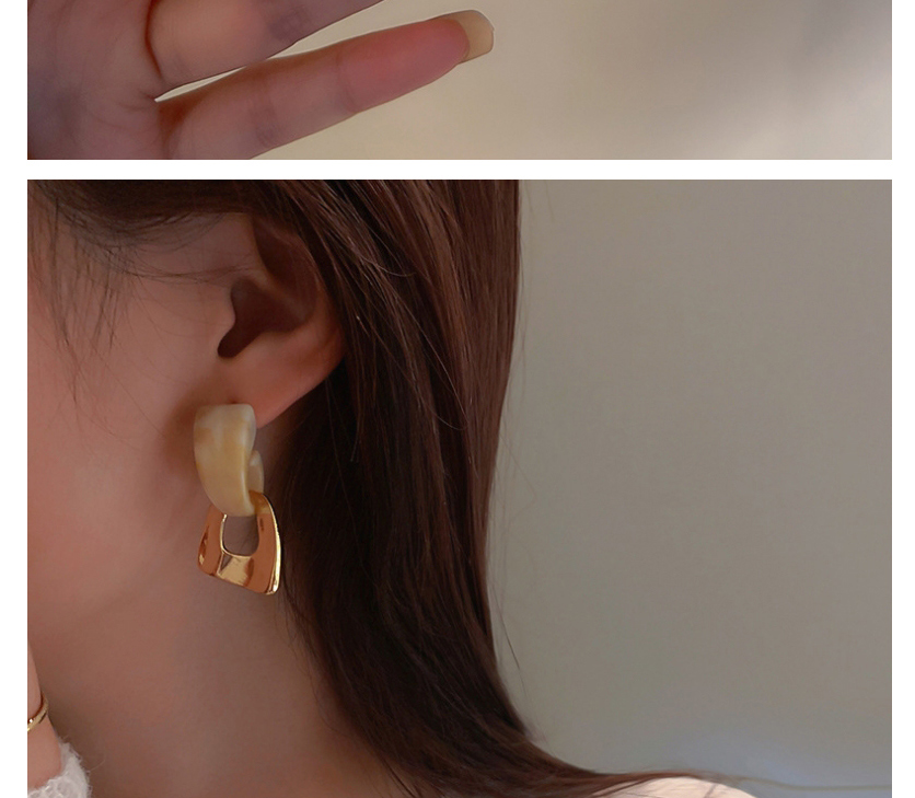 Fashion Milk Tea Color Resin Geometric C-shaped Earrings,Drop Earrings